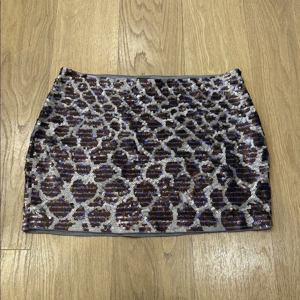 Express Holographic Sequin Animal Print Mini Skirt Size Medium